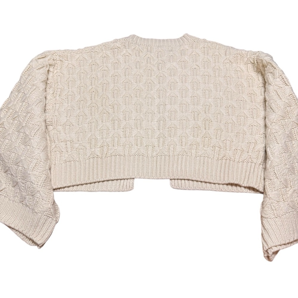 Anthropologie | NWT Cream Cropped Cable  Knit Cardigan Sweater | ONE SIZE - Picture 9 of 13